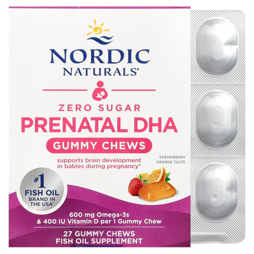 Nordic Naturals, ДГК для беременных, со вкусом клубники и апельсина, 27 жевательных таблеток
