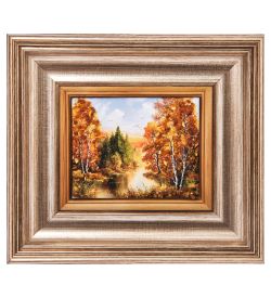 AMB-04/37 Картина «Лесное озеро» (с янтарной крошкой) L-18см