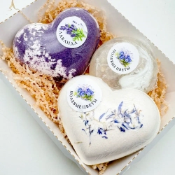 Набор бомбочек "Сердце полевые цветы XL, сердце лаванда XL + мыло полевые цветы"