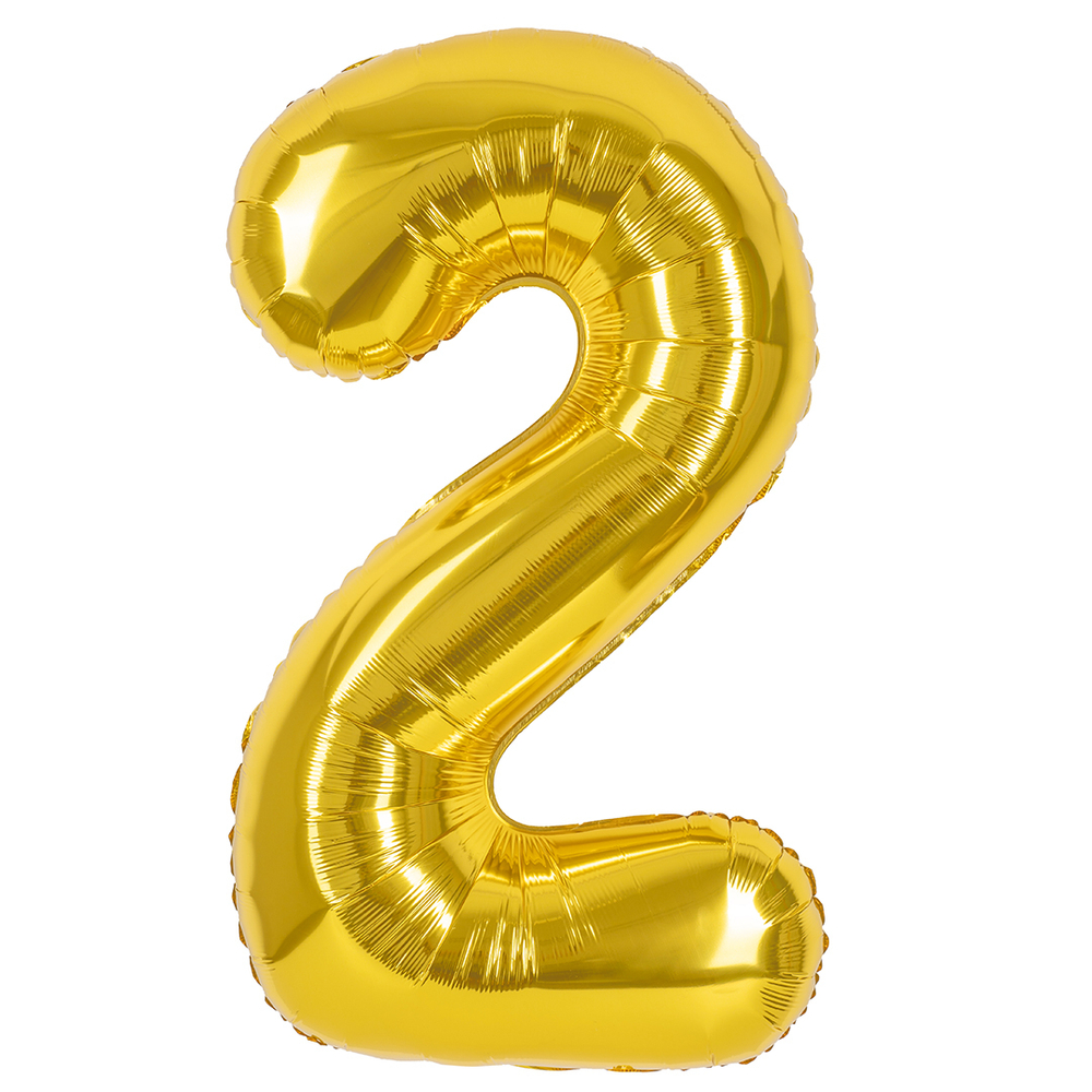 Шар (40''/102 см) Цифра, 2, Золото, Металлик