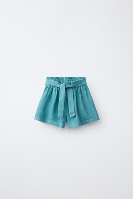 ZARA БЕРМУДЫ ИЗ 100% ЛЬНА, ГОЛУБОЙ