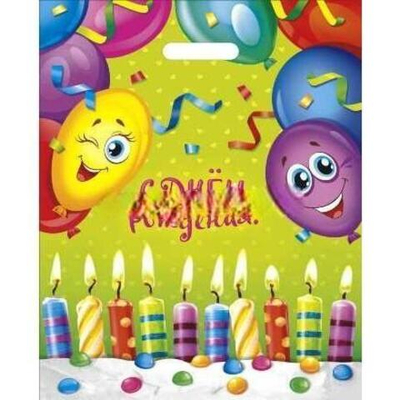 Пакет с прорубной ручкой ПВД 38х47 (60 мкм) "Счастливый день" лам. (50/500 шт.) Интерпак