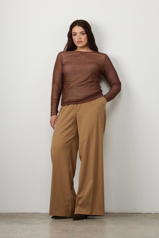 Лонгслив из сетки, бежево-коричневый