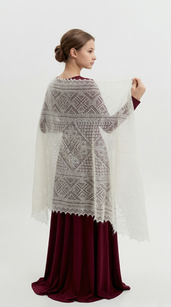 Оренбургский пуховый палантин А16070-02 экрю