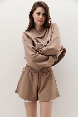 Шорты из футера укороченные сбоку цвета капучино