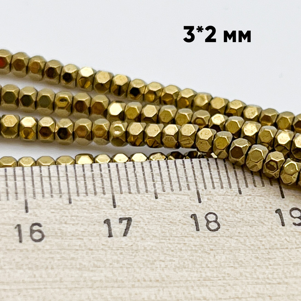 Гематит (имитация), цвет золото, размер 3,2*2,2 мм, цена за 90 шт (1/2 нити)