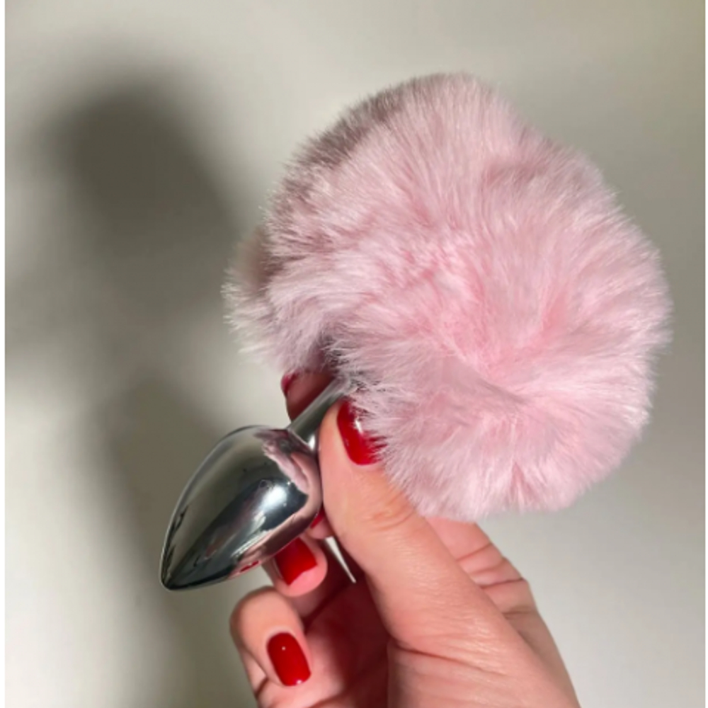 Металлическая анальная пробка с розовым хвостиком Fluffly от Alive (8*3,5 см.)