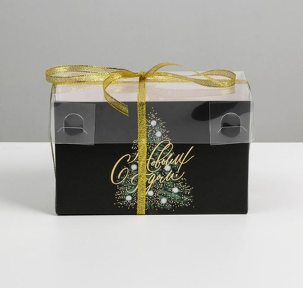 Коробка для капкейков на 2шт "Ёлочка" с окном 16х8х10 см