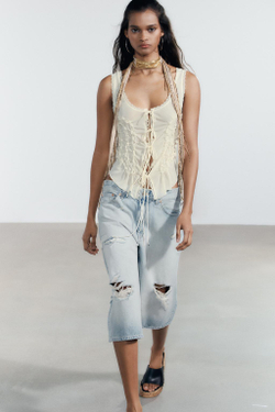 ZARA ТОП СО СБОРКАМИ И ЗАВЯЗКАМИ, ЖЕЛТЫЙ