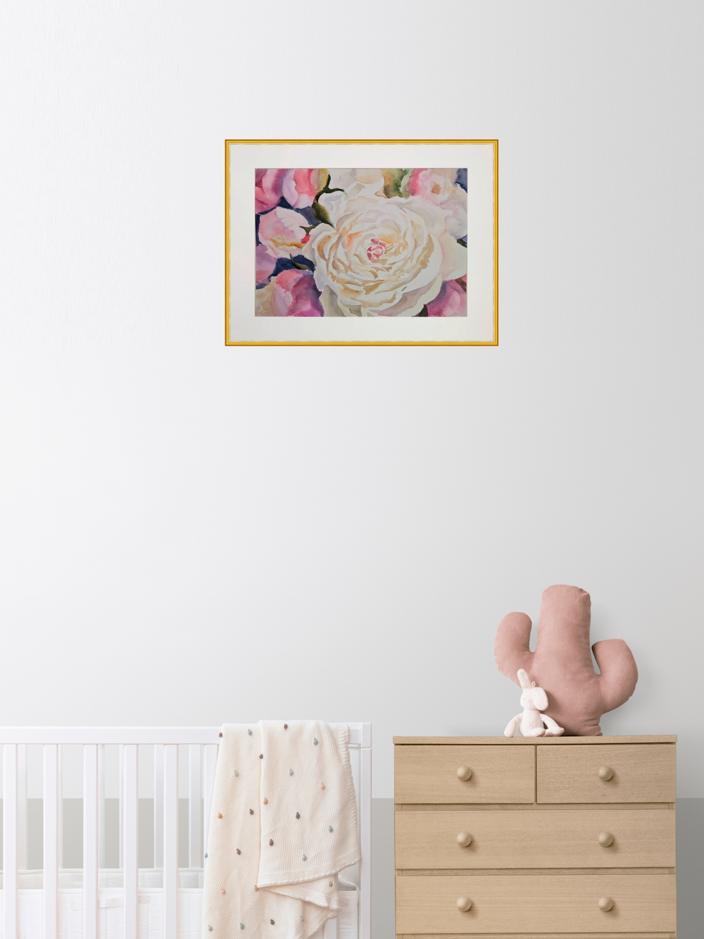 Картина авторская акварельная в паспарту 40х50 см на стену для интерьера "Белый пион"