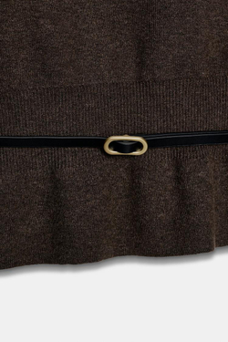 ZARA ВЯЗАНЫЙ СВИТЕР С ПОЯСОМ, ШОКОЛАДНЫЙ