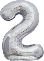 Шар (34"/86 см) Цифра, 2, ЭКО, Серебро, в упаковке 1 шт.