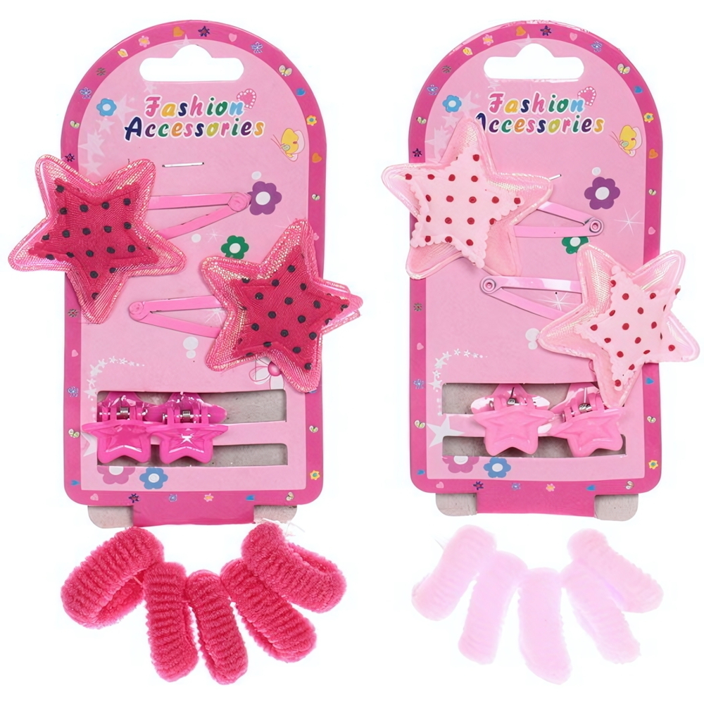 Аксессуары для волос детские «Little Lady- Звездочки», 3 цвета, (2 краба, 5 резинок, 2 заколки), 8*17,5 см