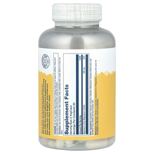 Solaray, цитрат магния, 400 мг, 180 растительных капсул (133 мг в 1 капсуле)