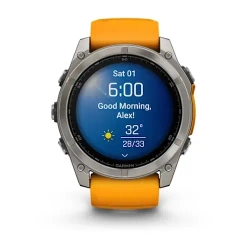 Умные часы Garmin Fenix 8 47mm, Sapphire, Titanium with Spark Orange/Graphite Silicone Band