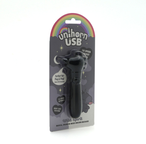 Черная вибропуля Unihorn USB Wild Spirit со стимуляцией язычком