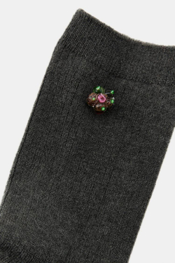 ZARA НОСКИ С ЦВЕТКОМ И КРИСТАЛЛАМИ, ХАКИ