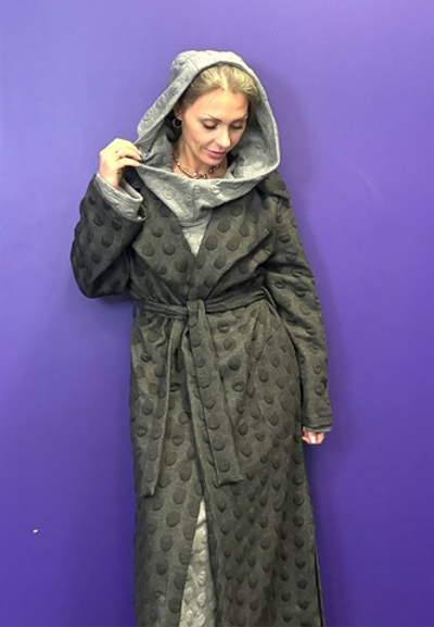 Пальто с поясом / жаккард / черный