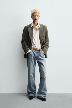ZARA ДЖИНСЫ FLARE FIT С РАЗРЕЗАМИ, ГОЛУБОЙ