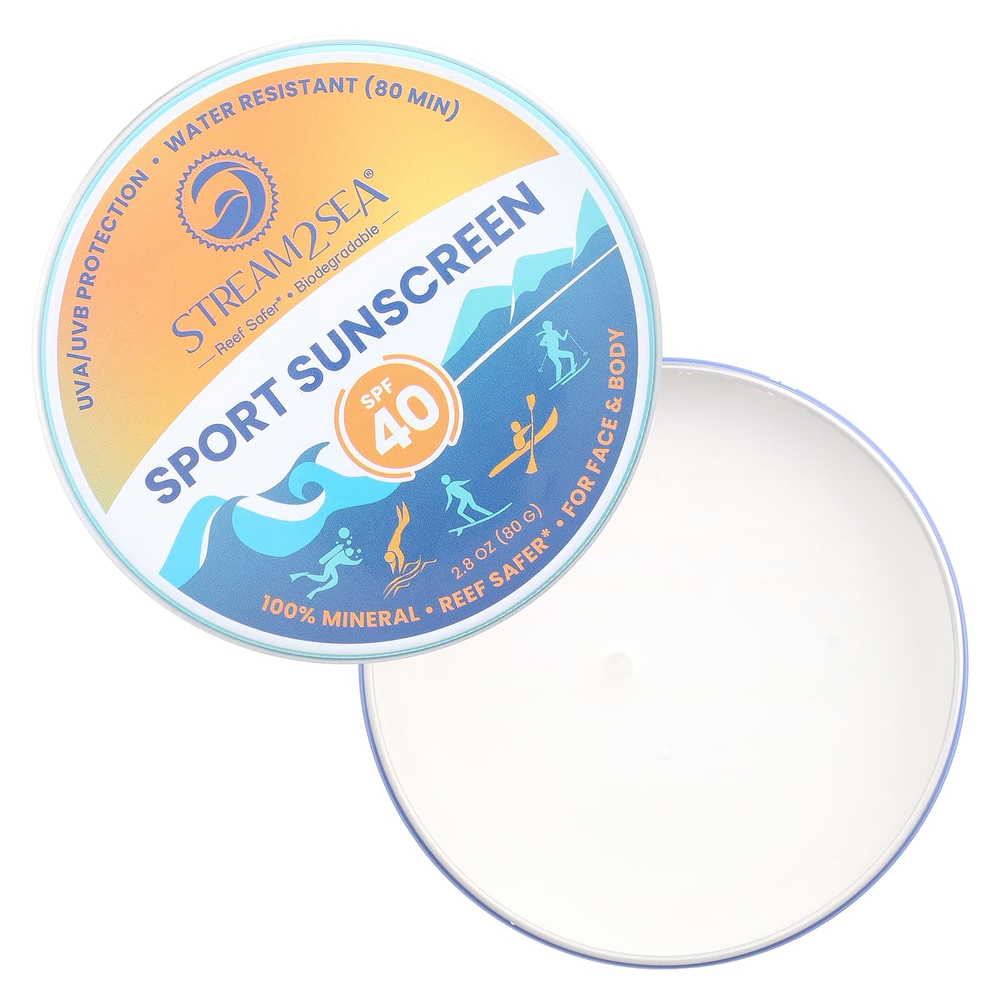 Stream2Sea, Солнцезащитное средство Sport, SPF 40, 80 г (2,8 унции)