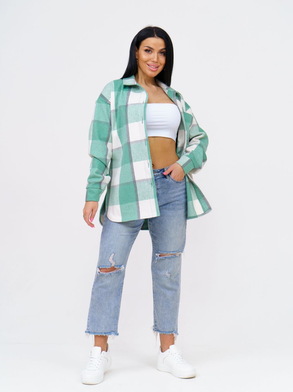 930 Рубашка "Клетка салатовая" SveTekst (Акция)