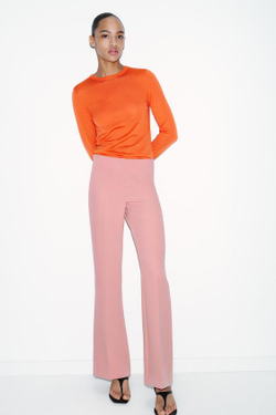 ZARA БРЮКИ FLARE С БОКОВЫМИ ШВАМИ, РОЗОВЫЙ