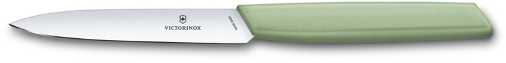 Фото нож для овощей и фруктов VICTORINOX Swiss Modern прямое лезвие из нержавеющей стали 10 см рукоять из синтетического материала цвета "зелёный мох" с гарантией