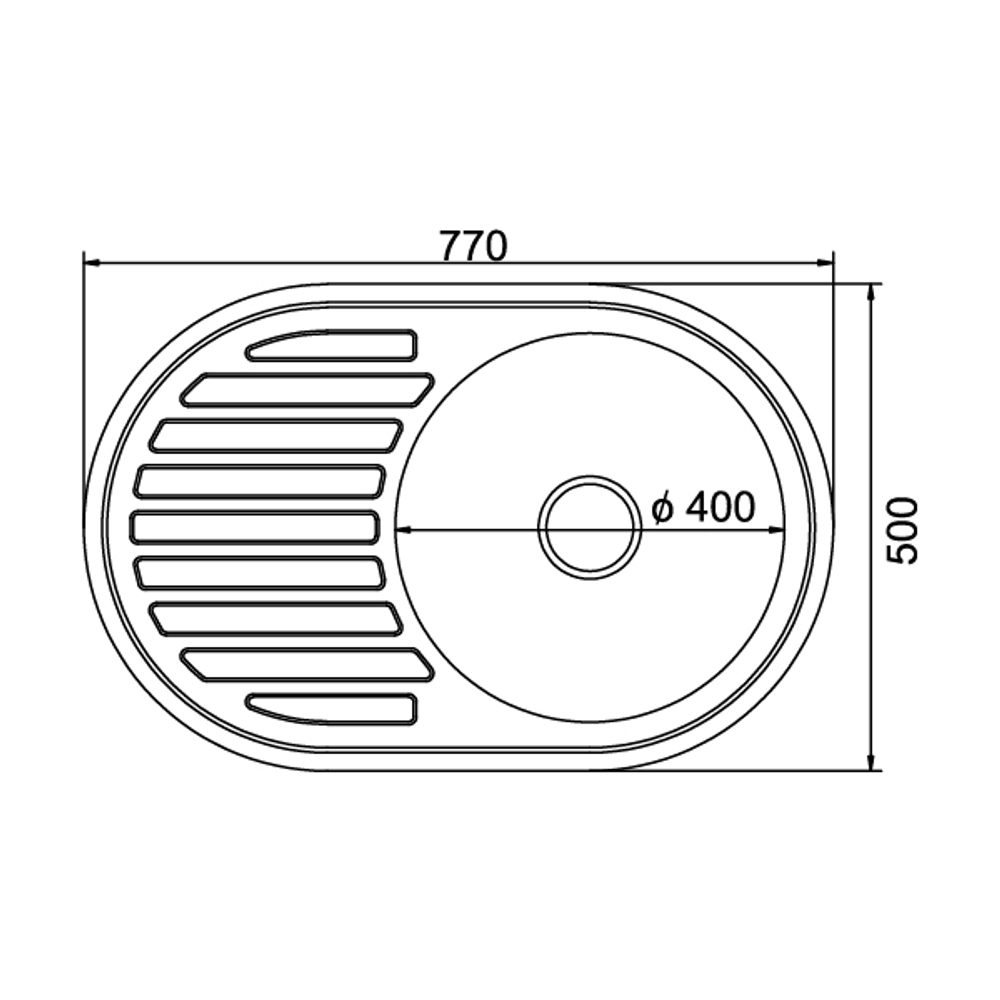 Мойка овал 77х50 (0,6) прав вып 3 1/2 MIXLINE 16см с сифоном