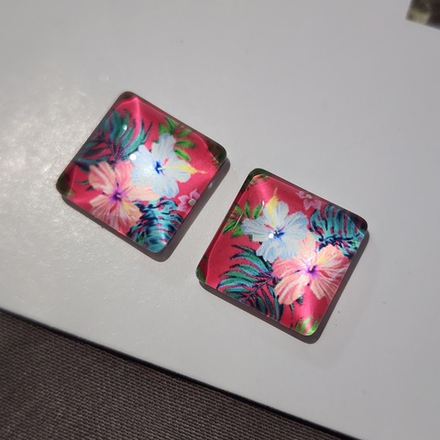 Принт, 12мм, квадрат, стеклянный кабошон