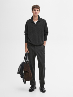 Massimo Dutti Свитер из 100% шерсти с воротником-поло, серый