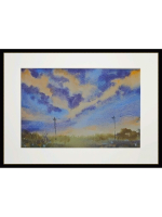 Картина авторская акварельная в паспарту 21х30 см на стену для интерьера "Закат в пути от точки А до точки Б"