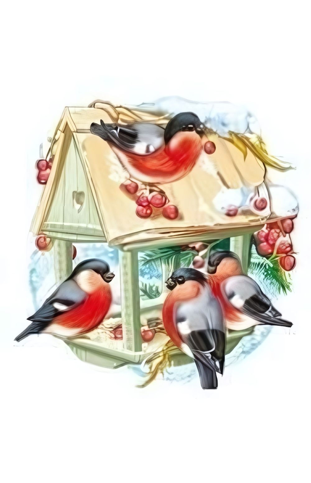 Плакат вырубной А3 500х350х1 мм. двухсторон. " Кормушка со снегирями" (Сфера)