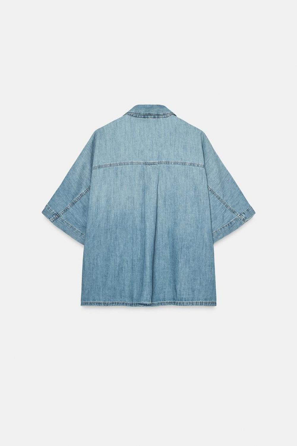 ZARA ДЖИНСОВАЯ РУБАШКА TRF С КОРОТКИМ РУКАВОМ, СИНИЙ