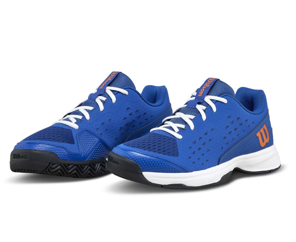 Детские Кроссовки теннисные  Wilson Rush Pro Jr - deja vu blue/orange tiger/white