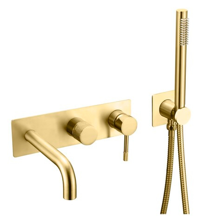 Смеситель встроенный + ручной душ + излив Uno Gold