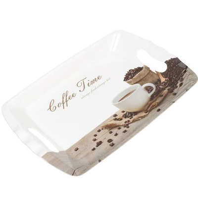 Поднос пластик, 46х30х4.5 см, Время для кофе, Y4-3304