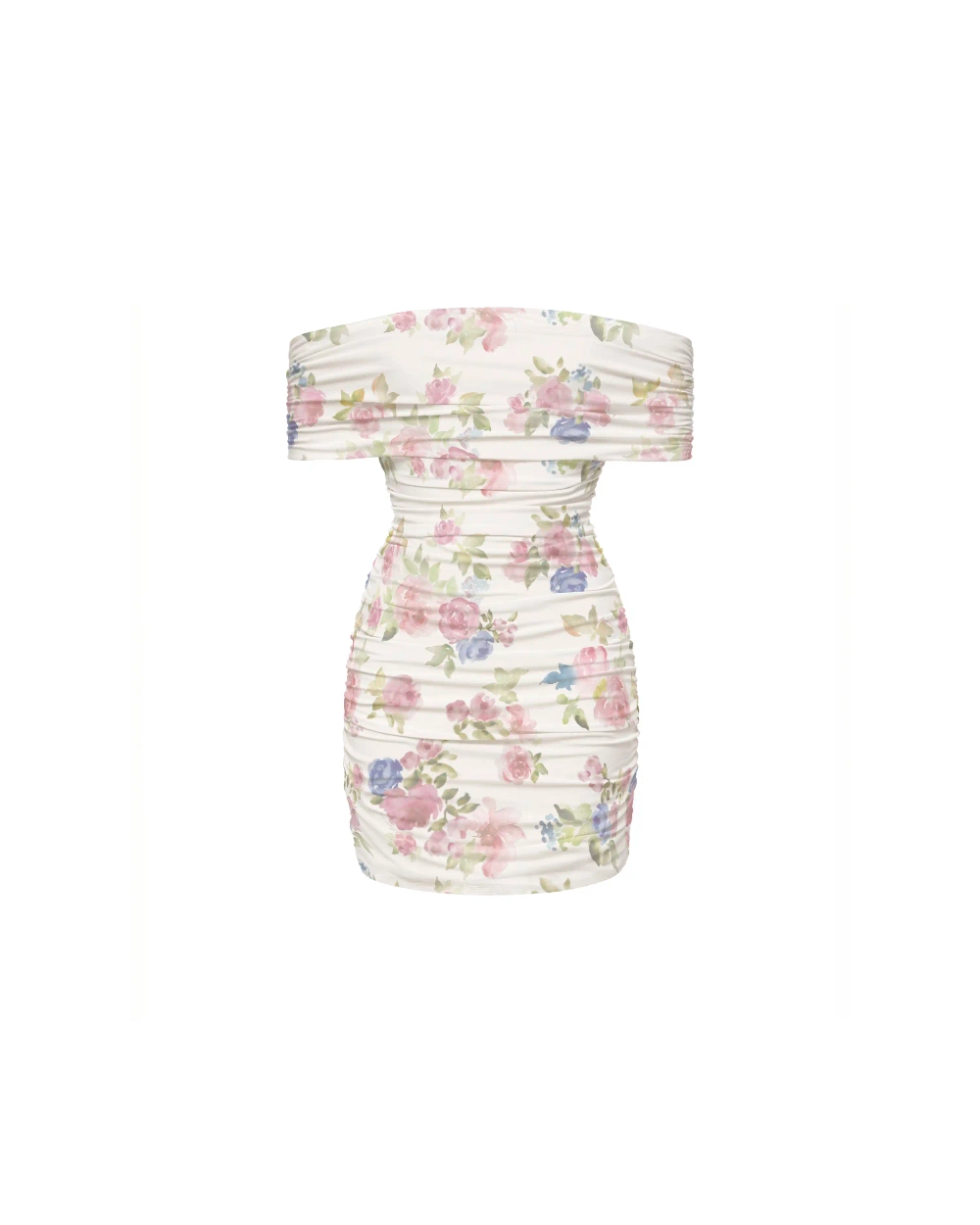 Ирен мини (Iren mini), платье мини из молочной сетки с цветочным принтом