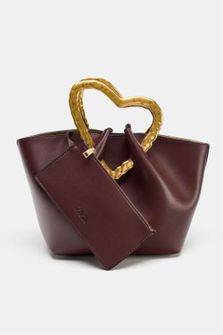 ZARA СУМКА С МЕТАЛЛИЧЕСКОЙ РУЧКОЙ, БОРДОВО-КРАСНЫЙ