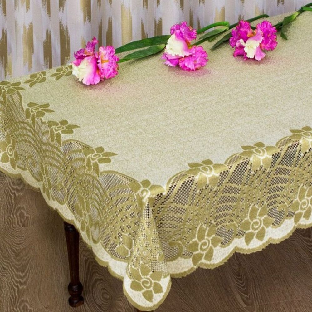 Скатерть жаккардовая прямоугольная, цвет ваниль-оливка, Польша. Скатерть жаккардовая прямоугольная, цвет ваниль-оливка, Польша.