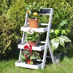 Подставка для цветов и декора напольная 3 полки из массива сосны Флорэль, деревянная этажерка для цветов на подоконник в стиле рустик, серая