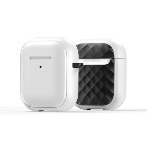 Чехол для наушников AirPods 1 и 2, белый с вставками черного цвета (WhiteBlack), серия PECC Series от Dux Ducis, в комплекте с карабином