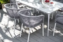 "Малага" обеденная группа на 6 персон со стульями "Марсель", каркас белый, роуп светло-серый