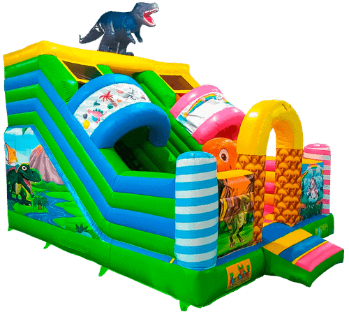 Детский надувной батут-горка «Динолэнд» с прямым скатом 6*5*6 м