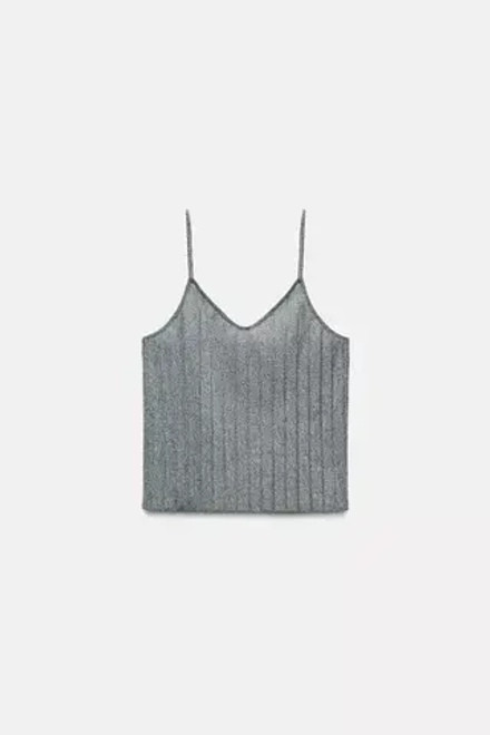 ZARA ТОП ИЗ МЯГКОЙ ТКАНИ С ПЛИССИРОВКОЙ, СЕРЫЙ С МЕЛАНЖЕВЫМ ЭФФЕКТОМ