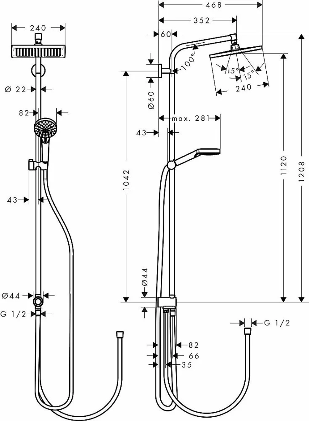 Душевая система Hansgrohe Crometta E Showerpipe 240 1jet EcoSmart Reno 27289000