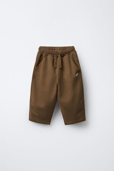 ZARA БРЮКИ ПРЯМОГО КРОЯ ИЗ МЯГКОЙ ТКАНИ С ЛОГОТИПОМ, СВЕТЛО-КОРИЧНЕВЫЙ