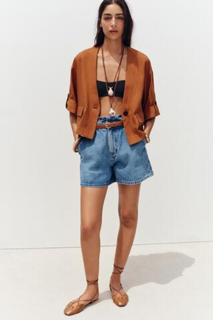 ZARA КАРДИГАН С ПОДВОРАЧИВАЕМЫМИ РУКАВАМИ, ТЕРРАКОТОВЫЙ