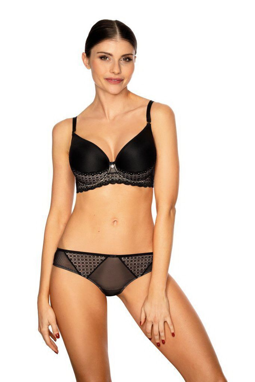 Трусики-бразилиана из сетки со вставками из кружева (Размер: S) (Цвет: черный)