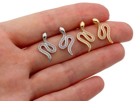 Серьги-гвоздики "Змейки" 20мм, со стразами, (зеркальные)