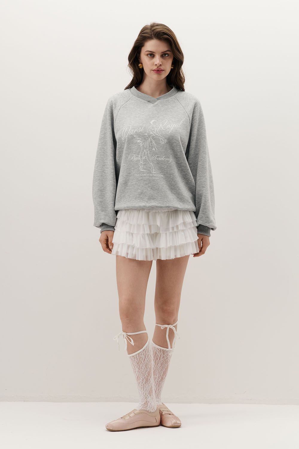 Свитшот с V-образным вырезом цвета серый меланж